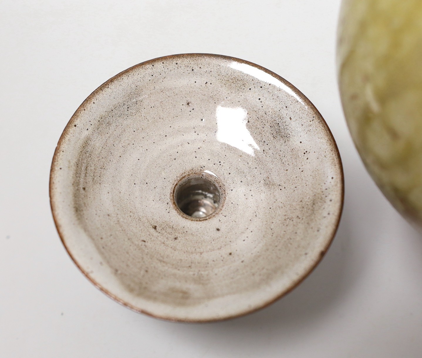 David Leach (1911-2005) small candlestick, together with a Nick Rees stoneware vase. Tallest 18cm